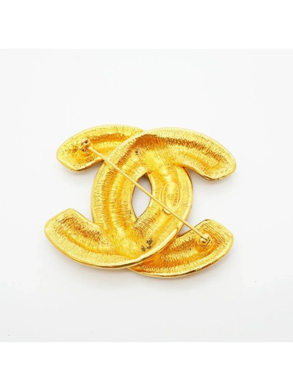 Chanel Brooch Vintage CC Logo Quilted Gold Plated